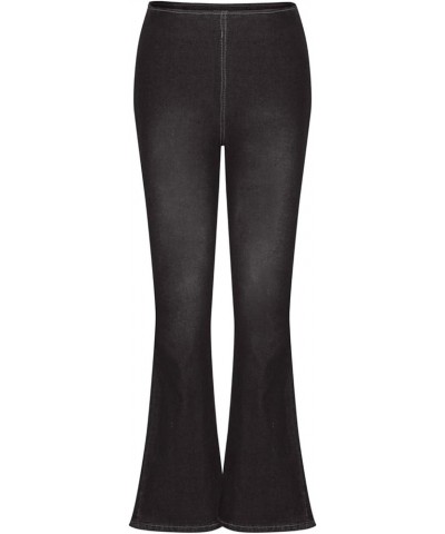 Women's Fashion Flare Pants Solid Mid Rise Stretchy Denim Jeans Distressed Jeans Stretch Casual Comfy Silky Pants A01_black $...