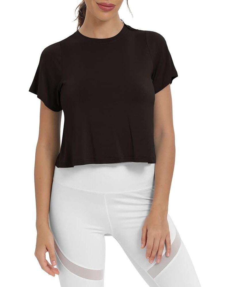 Workout Crop Tops for Women Short Sleeve Yoga Shirts Athletic Running Cropped Tank Tops Black $10.79 Tanks