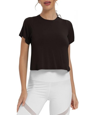 Workout Crop Tops for Women Short Sleeve Yoga Shirts Athletic Running Cropped Tank Tops Black $10.79 Tanks