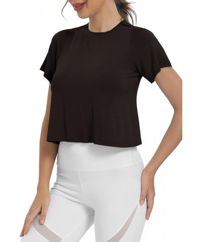 Workout Crop Tops for Women Short Sleeve Yoga Shirts Athletic Running Cropped Tank Tops Black $10.79 Tanks