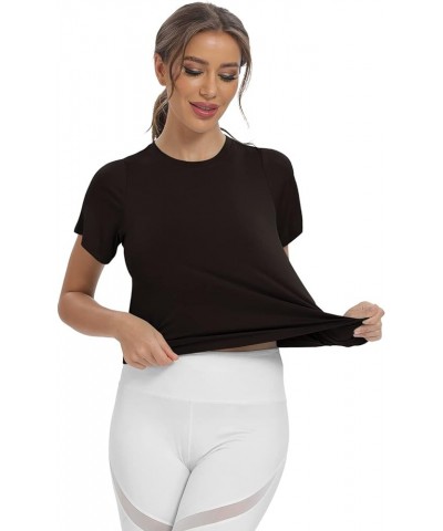 Workout Crop Tops for Women Short Sleeve Yoga Shirts Athletic Running Cropped Tank Tops Black $10.79 Tanks