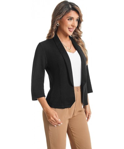 Women's 3/4 Sleeve Open Front Office Work Business Casual Crop Suit Blazer Jacket Black $14.70 Blazers