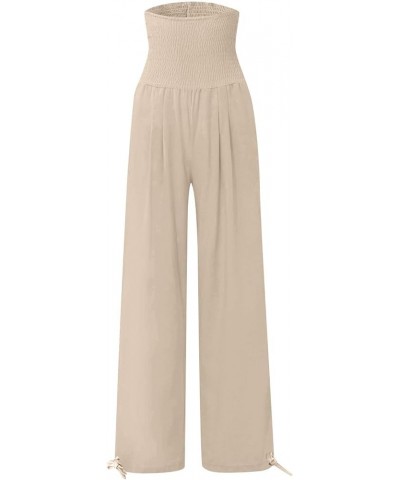 Linen Pants Women 2024 Summer Boho Wide Leg Palazzo Pants High Waist Casual Lounge Pant Trousers with Pockets E-beige Daily D...