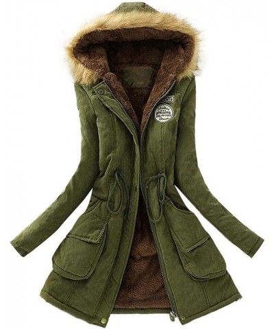 Womens Winter Coats Warm Sherpa Lined Parkas Jacket Faux Fur Hood Thickened Windproof Outerwear Plus Size Puffer Down Army Gr...