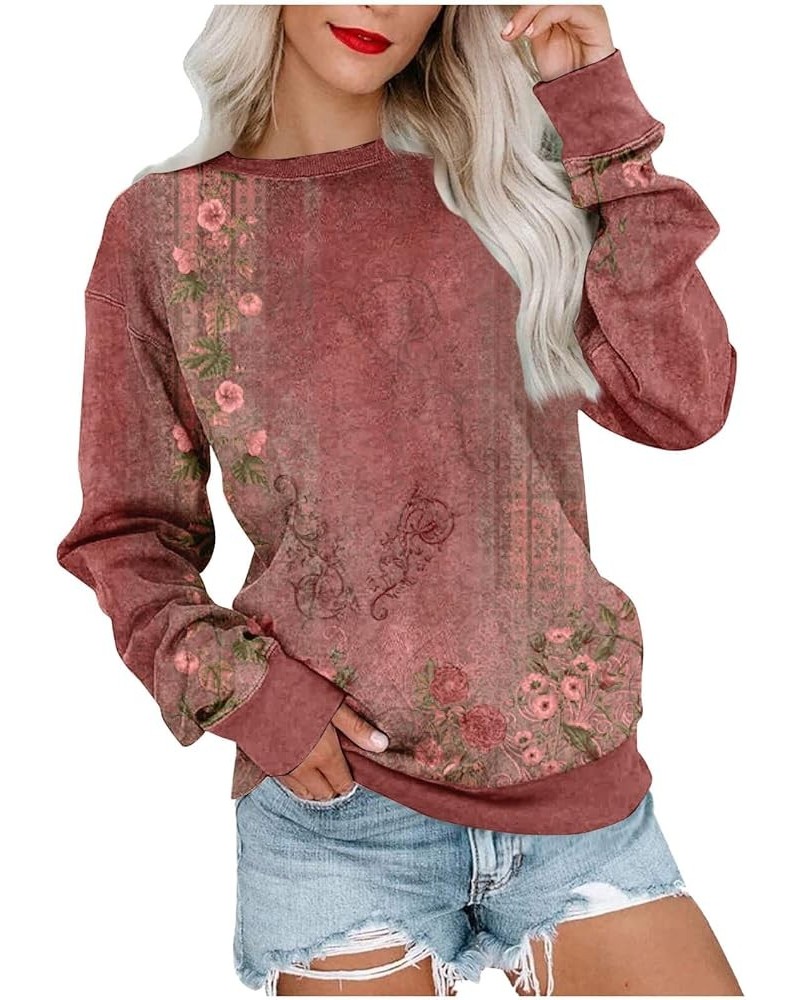 Womens Long Sleeve Sweatshirt Casual Crewneck Cute Loose Soft Pullover Tops Fall Fashion Lightweight Sweatshirt C Wine $10.12...