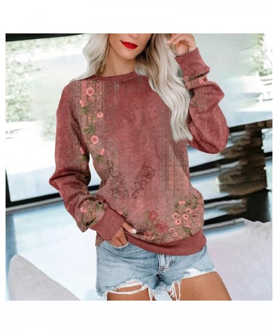 Womens Long Sleeve Sweatshirt Casual Crewneck Cute Loose Soft Pullover Tops Fall Fashion Lightweight Sweatshirt C Wine $10.12...