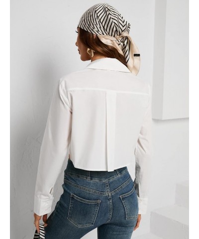 Women's Long Sleeve Button Down Shirt Crop Top Casual Solid Blouse Plain White $19.94 Blouses