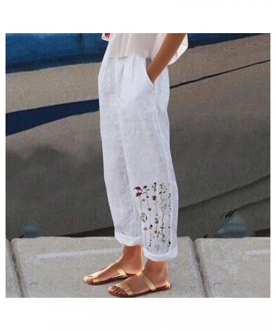 Summer Wide Leg Women Beach Pants Elastic Linen Casual Solid Athletic Harem Business Spring Fashion Trends Cotton F_white $9....
