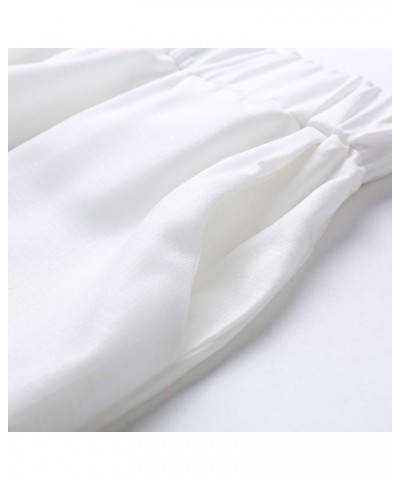 Summer Wide Leg Women Beach Pants Elastic Linen Casual Solid Athletic Harem Business Spring Fashion Trends Cotton F_white $9....