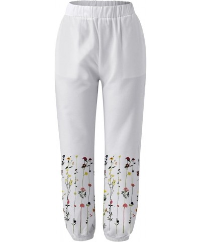 Summer Wide Leg Women Beach Pants Elastic Linen Casual Solid Athletic Harem Business Spring Fashion Trends Cotton F_white $9....