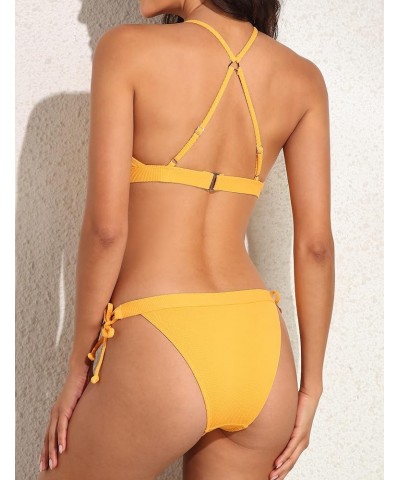 Women's Scoop Neck Bikini Swimsuit Push Up Padded Low Rise Swimsuit Two Piece Bathing Suit Yellow $18.87 Swimsuits