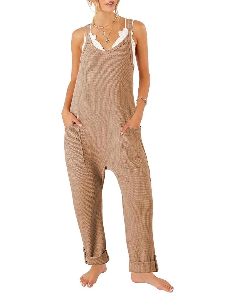 Jumpsuits for Women Casual Rompers Sleeveless Overalls Soft Loose Jumpsuit With Pockets Apricot $15.75 Jumpsuits