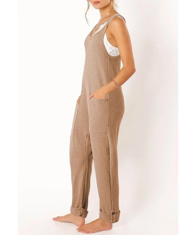 Jumpsuits for Women Casual Rompers Sleeveless Overalls Soft Loose Jumpsuit With Pockets Apricot $15.75 Jumpsuits