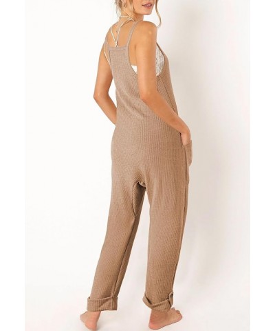 Jumpsuits for Women Casual Rompers Sleeveless Overalls Soft Loose Jumpsuit With Pockets Apricot $15.75 Jumpsuits
