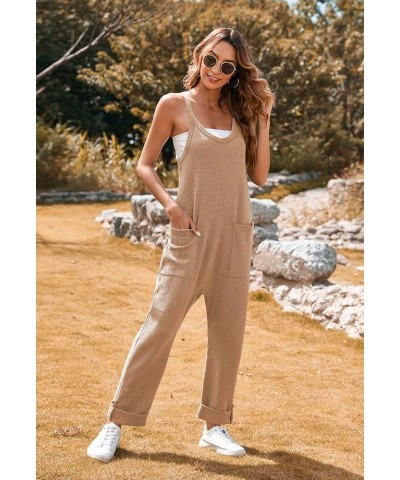 Jumpsuits for Women Casual Rompers Sleeveless Overalls Soft Loose Jumpsuit With Pockets Apricot $15.75 Jumpsuits