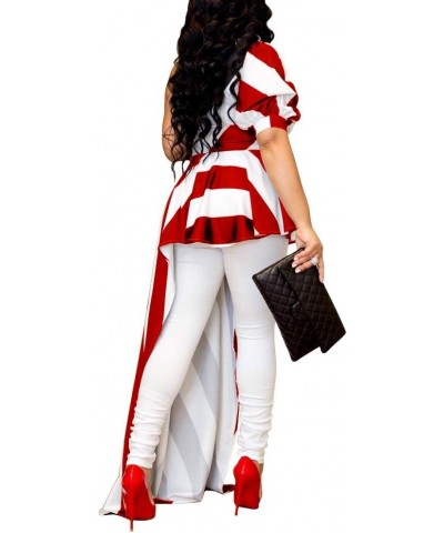 Womens Sexy One Shoulder Striped High Low Irregular Tunic Tops Maxi Dress Red $17.33 T-Shirts