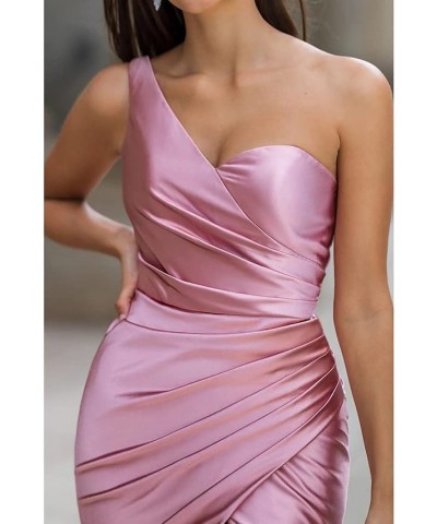 One Shoulder Bridesmaid Dresses for Women 2024 Long Slit Satin Mermaid Prom Dresses Black $34.50 Dresses