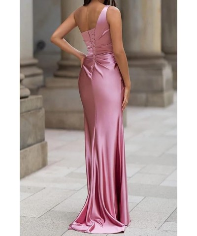 One Shoulder Bridesmaid Dresses for Women 2024 Long Slit Satin Mermaid Prom Dresses Black $34.50 Dresses