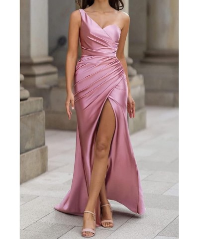 One Shoulder Bridesmaid Dresses for Women 2024 Long Slit Satin Mermaid Prom Dresses Black $34.50 Dresses