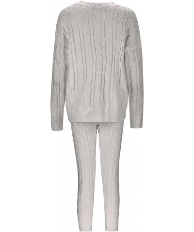 Women Winter Plus Size Cable Knitted Warm Loungewear Suit Sets 2 Piece Tops and Pants Grey $21.07 Activewear