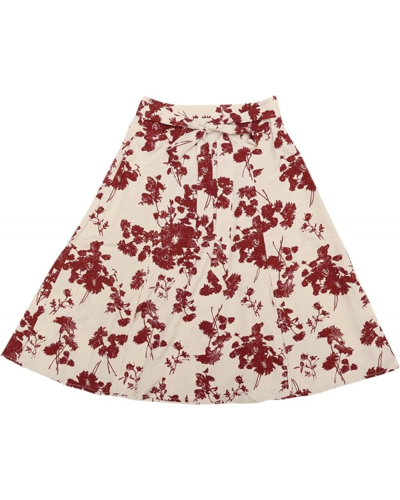 Women's Slits Front High Waist A-Line Belted Floral Flowy Midi Skirt Dark Beige $13.73 Skirts