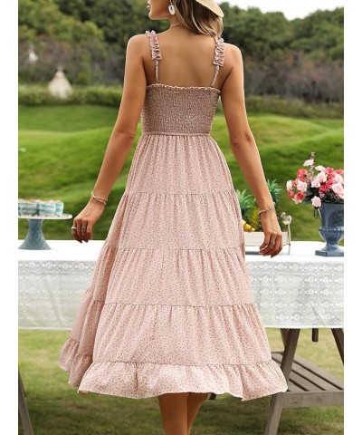 Women's Summer Boho Dress Floral Print Spaghetti Strap Square Neck Shirred Maxi Dress Beach Sun Dress Pink Frill $26.87 Dresses