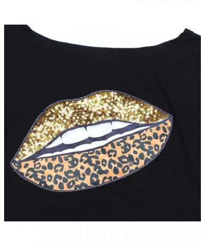 Womens Off The Shoulder Tops Sexy Shiny Queen Shirts Long/Short Sleeves Fashion Graphic Sequined T-Shirts Blouses Black+ Gold...