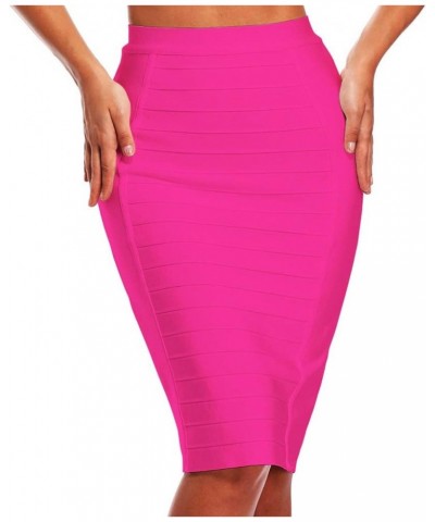 Women's High Waist Wear to Work Pencil Skirt Bandage Bodycon Midi Skirt Rose Red $16.81 Skirts