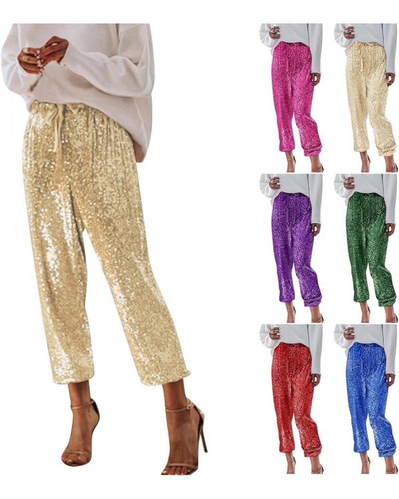 Sequin Pants Women Straight Leg Glitter Sequin Pants Sparkly Loose Trousers Shiny Dance Bling Party Clubwear Pants Z52-purple...