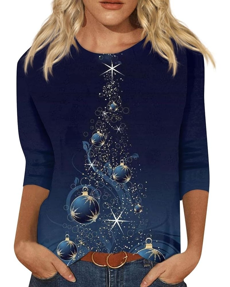 Christmas Ornaments Plus Size Tops for Women Dressy Fall Blouses for Women 2023 Women's Fall Three Quarter Blouses 02-navy $9...