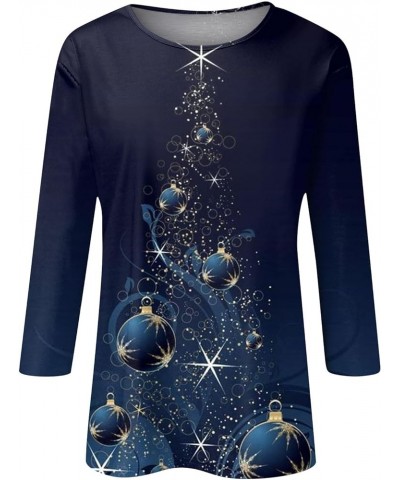 Christmas Ornaments Plus Size Tops for Women Dressy Fall Blouses for Women 2023 Women's Fall Three Quarter Blouses 02-navy $9...