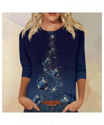 Christmas Ornaments Plus Size Tops for Women Dressy Fall Blouses for Women 2023 Women's Fall Three Quarter Blouses 02-navy $9...