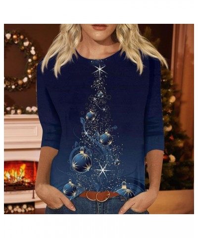 Christmas Ornaments Plus Size Tops for Women Dressy Fall Blouses for Women 2023 Women's Fall Three Quarter Blouses 02-navy $9...