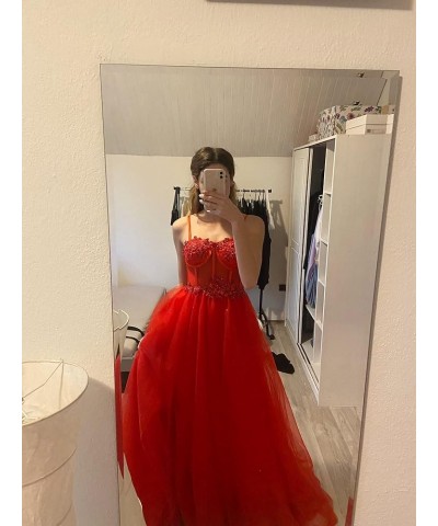 Flower Sparkly Tulle Long Prom Dresses for Teens Spaghetti Straps Sweetheart Formal Evening Ball Gown with Slit Blush $39.90 ...