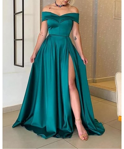 Women's Prom Dress Long Off The Shoulder Evening Dress A Line Military Ball Gown with Pockets Slit Party Dresses Turquoise $5...