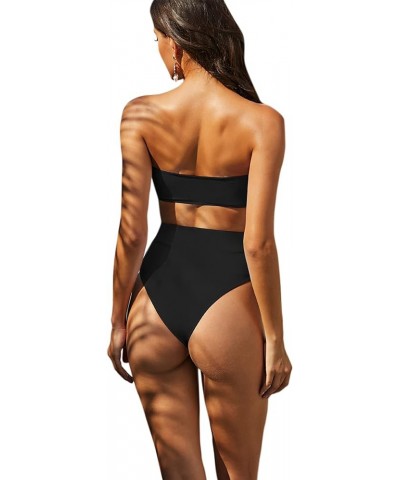 Women 2 Piece Sexy Underboob Cut Out Bikini Swimwear Silver Leather Patchwork Bathing Suit Black $17.97 Swimsuits