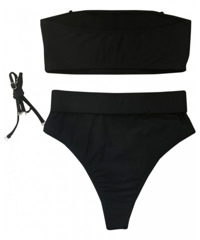 Women 2 Piece Sexy Underboob Cut Out Bikini Swimwear Silver Leather Patchwork Bathing Suit Black $17.97 Swimsuits