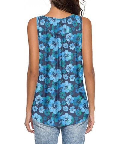 Women Henley Shirts Loose Casual Beach Tops, Sleeveless Tank Tops Summer Tunic Blouses S-4XL Hibiscus Flowers Blue $13.23 Swi...