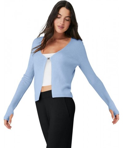 Womens Cardigan Ribbed Knit Open Front V Neck Sweater Long Sleeve Cardigan Loose Jacket Fall Outwear Thumb Hole Sky Blue $10....