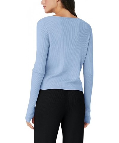 Womens Cardigan Ribbed Knit Open Front V Neck Sweater Long Sleeve Cardigan Loose Jacket Fall Outwear Thumb Hole Sky Blue $10....