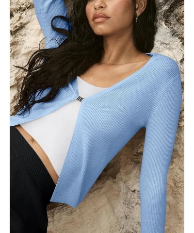Womens Cardigan Ribbed Knit Open Front V Neck Sweater Long Sleeve Cardigan Loose Jacket Fall Outwear Thumb Hole Sky Blue $10....