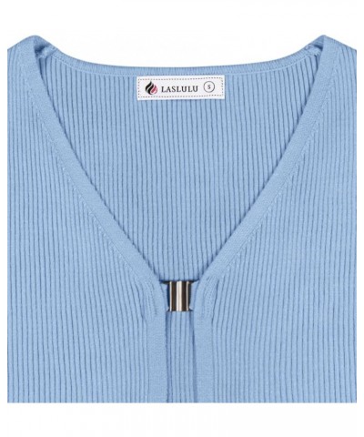 Womens Cardigan Ribbed Knit Open Front V Neck Sweater Long Sleeve Cardigan Loose Jacket Fall Outwear Thumb Hole Sky Blue $10....