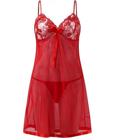Lingerie for Women Lace Lingeries Chemise V Neck Nightwear Sexy Mesh Sleepwear Plus Size Boudoir Teddy Nightdress Red $3.77 L...