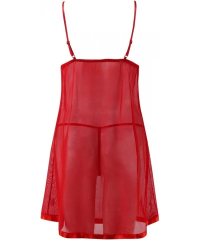 Lingerie for Women Lace Lingeries Chemise V Neck Nightwear Sexy Mesh Sleepwear Plus Size Boudoir Teddy Nightdress Red $3.77 L...