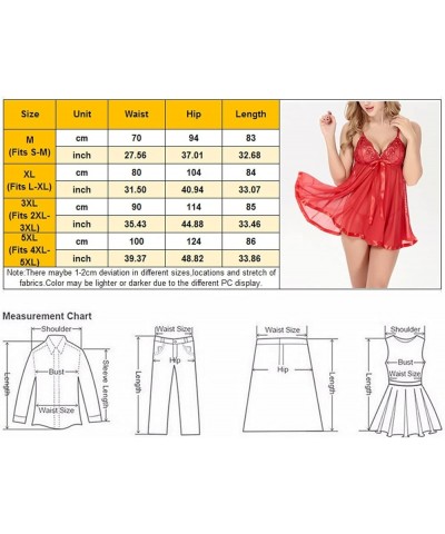 Lingerie for Women Lace Lingeries Chemise V Neck Nightwear Sexy Mesh Sleepwear Plus Size Boudoir Teddy Nightdress Red $3.77 L...
