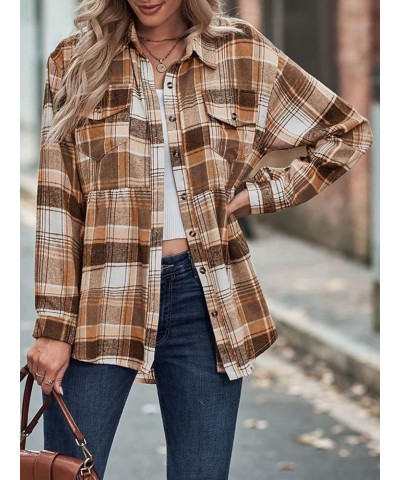 Women's Plaid Shirts Jacket Long Sleeve Oversized Button Down Peplum Casual Babydoll Tunic Tops Blouses Brown $11.60 Blouses