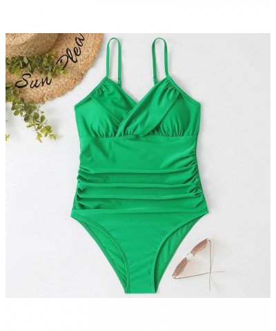 One Piece Swimsuit Women Sexy Deep V Neck Bathing Suits Trendy Ruched Push up Swimwear Casual High Waist Swim Suit 06-green $...