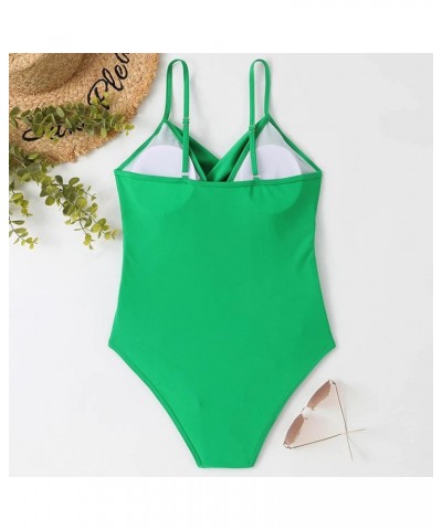 One Piece Swimsuit Women Sexy Deep V Neck Bathing Suits Trendy Ruched Push up Swimwear Casual High Waist Swim Suit 06-green $...