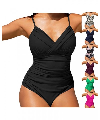 One Piece Swimsuit Women Sexy Deep V Neck Bathing Suits Trendy Ruched Push up Swimwear Casual High Waist Swim Suit 06-green $...