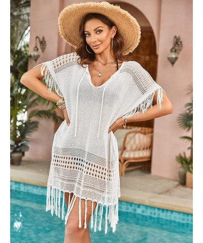 Womens Cover Up Crochet Hollow Tassel Sexy Beach Bikini Bathing Suit Boho Beachwear White $14.24 Swimsuits
